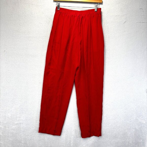 Vintage 90s 100% Silk Pleated Pants Womens 10 Red High Rise Christmas Holiday - Picture 2 of 16